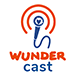 Das Logo des Podcasts Wundercast. Ein blaues Mikrofon mit dem Wundernetz Logo.