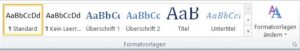 Bild des Menüs Formatvorlagen in Microsoft Word