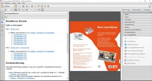 Ein Bildschirmfoto auf dem ein PDF-Prüfbericht für ein geöffnetes PDF-Dokument in Adobe Acrobat Pro zu sehen ist