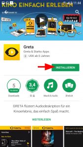 Durch antippen von "Installieren" auf der App-Seite startet man die Installation.