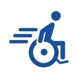 Wundernetz-Symbol Rollstuhlfahrer. Ein Mensch im Rollstuhl der sehr schnell fährt.