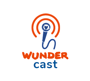 Das Logo des Wundercast ein Mikrofon mit dem Wundernetzsymbol aus dem kreisförmige Wellen ausgesendet werden.
