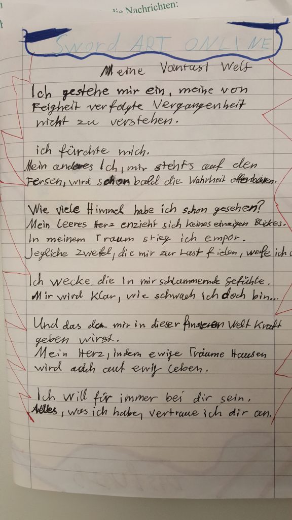 Ein Blatt mit der handgeschriebenen Geschichte von Anita Rösch