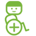 Das Logo von Wheelmap. Ein grünes Männchen in einem Rollstuhl.